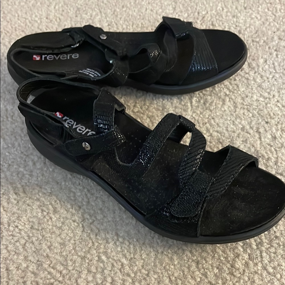 Revere Miami Black Lizard Sandals, Size 6 NWOT